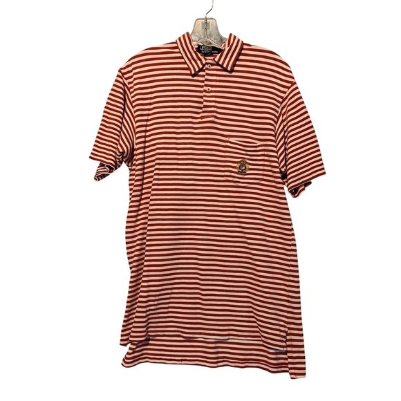 Polo Ralph Lauren Other - Polo Ralph Lauren‎ Striped Crest Emblem Short Sleeve Polo Mens Med USA Made Flaw
